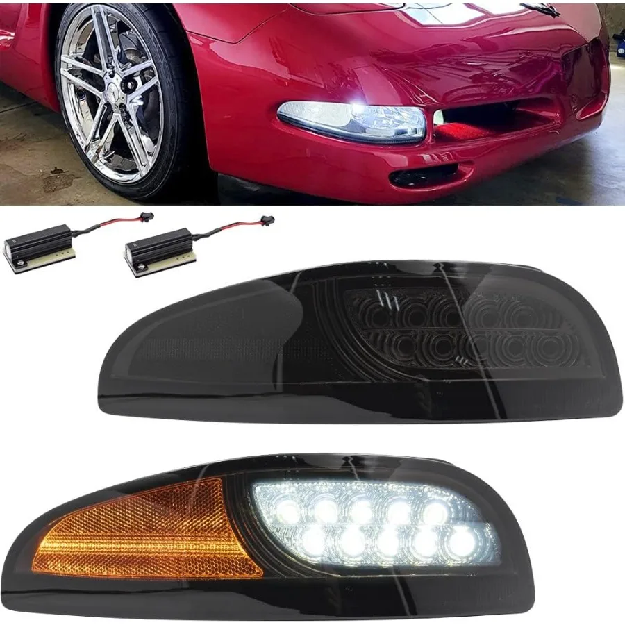 

C5 Z06 Янтарные светодиодные комплекты дневных ходовых огней для Chevy Corvette C5 1997-2004 гг., угловой бампер, последовательный указатель поворота, DRL, лампы дыма