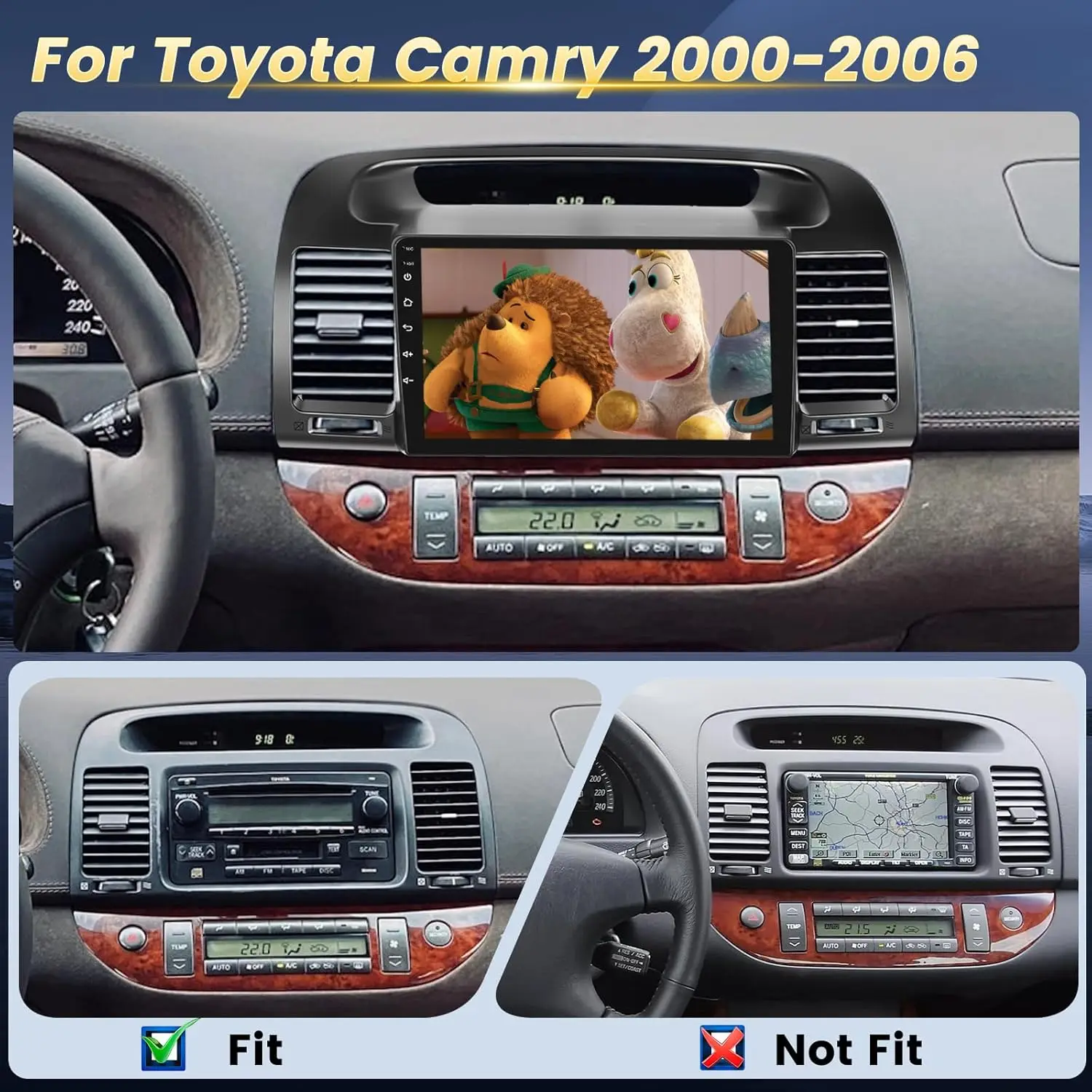 ستيريو سيارة أندرويد بشاشة لمس 9 بوصة لسيارة تويوتا كامري 2000-2006 مع CarPlay، Android Auto، Bluetooth، WiFi، كاميرا احتياطية AHD #2