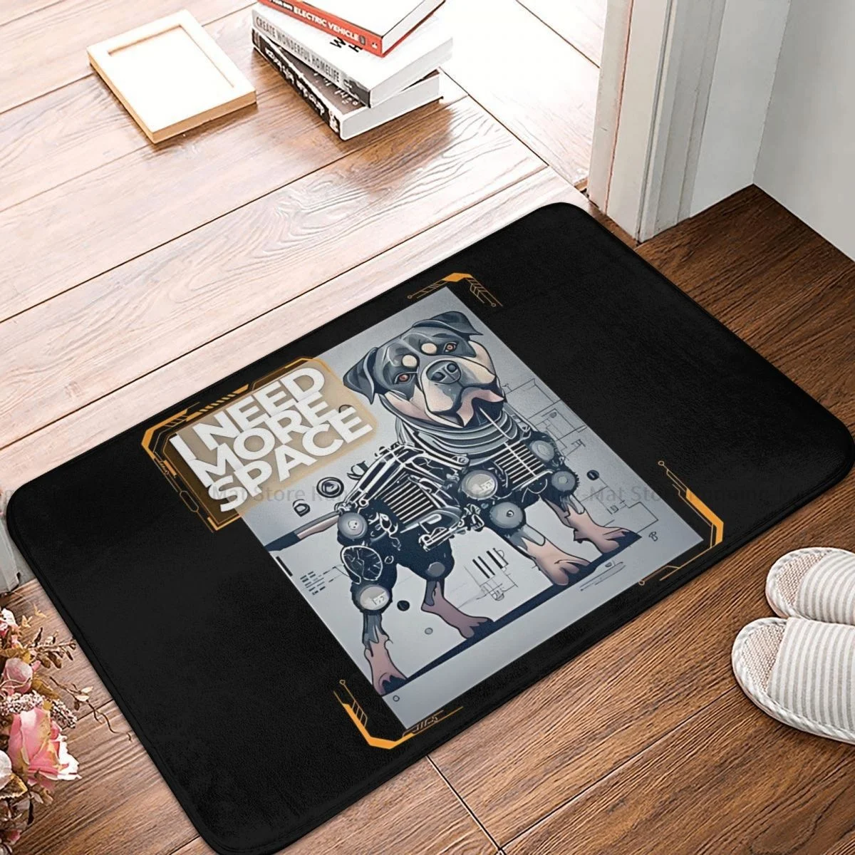 

Rottweiler Dog Bathroom Mat Robot Whit Text I Need More Space Doormat Kitchen Carpet Balcony Rug Home Decor