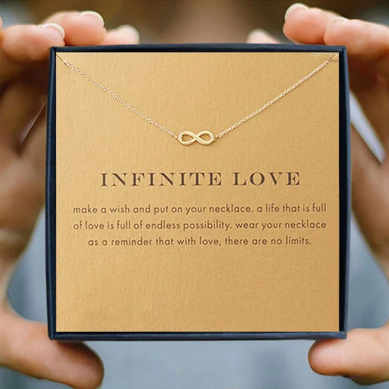 

Infinite Love Pendant Necklace New Hollow Unlimited 8 Gift Mum Wish Card Short Gold Color Chain Clavicle Necklaces Jewelry 2024