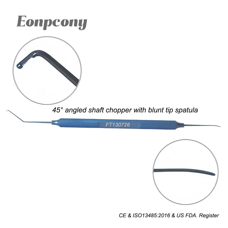 Double Ended Phaco Chopper e espátula, 45 ° eixo angular, Helicóptero com ponta romba