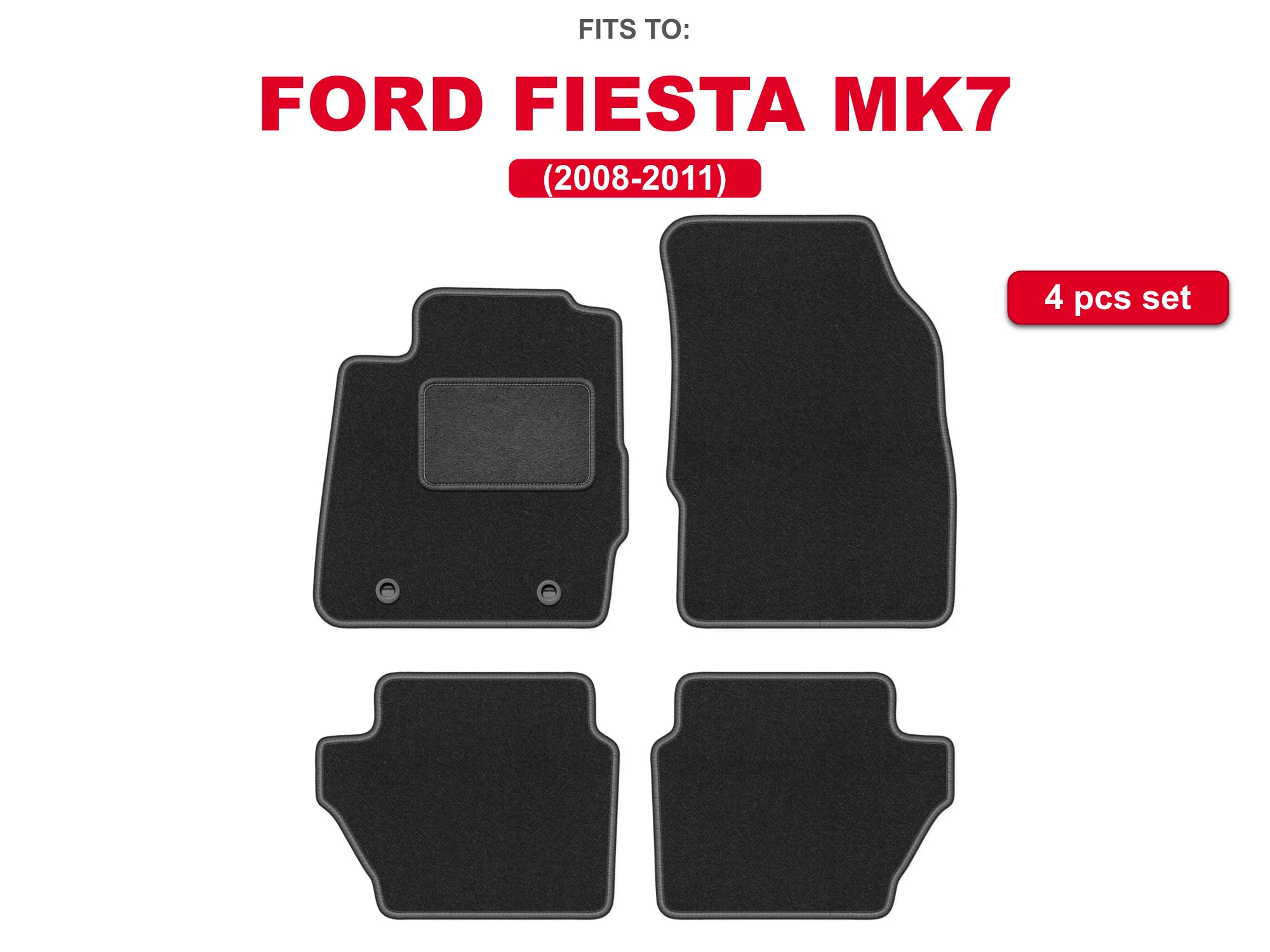 Velourstapijten voor: Ford Fiesta MK7 2008-2011 hatchback grafietkleurige automatten set