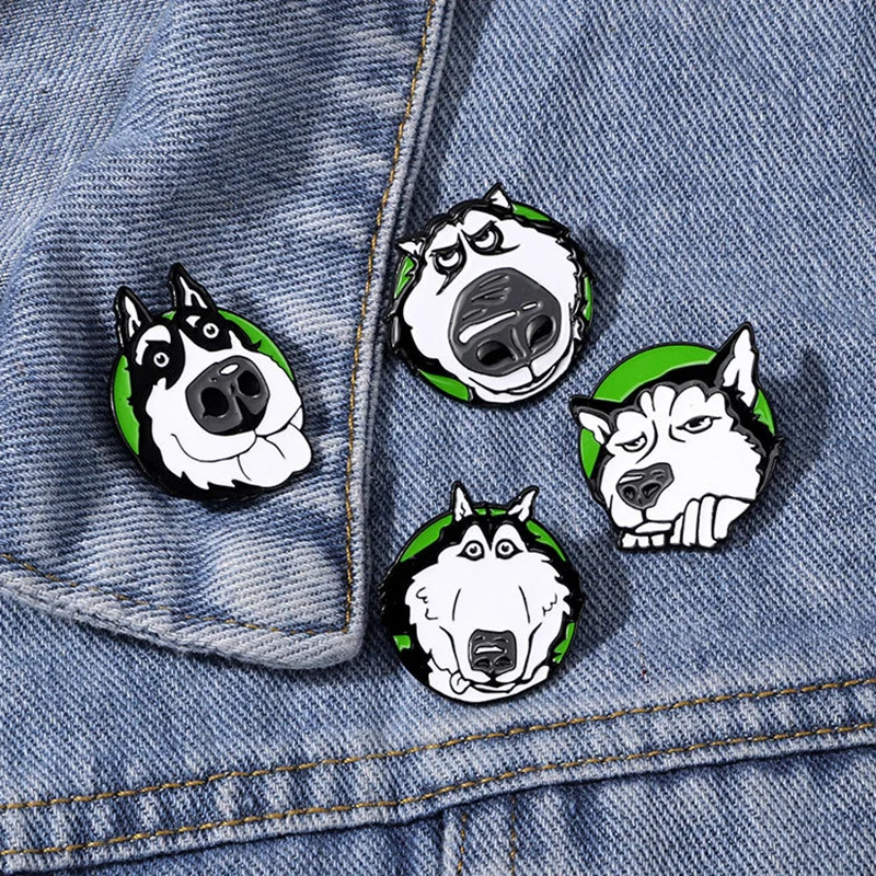 Cute Husky Dog Enamel Brooch Big Nose Black and White Cute Sleepy Pet Dog Cartoon Animal Badge Punk Pin Jewelry Accessories Gift