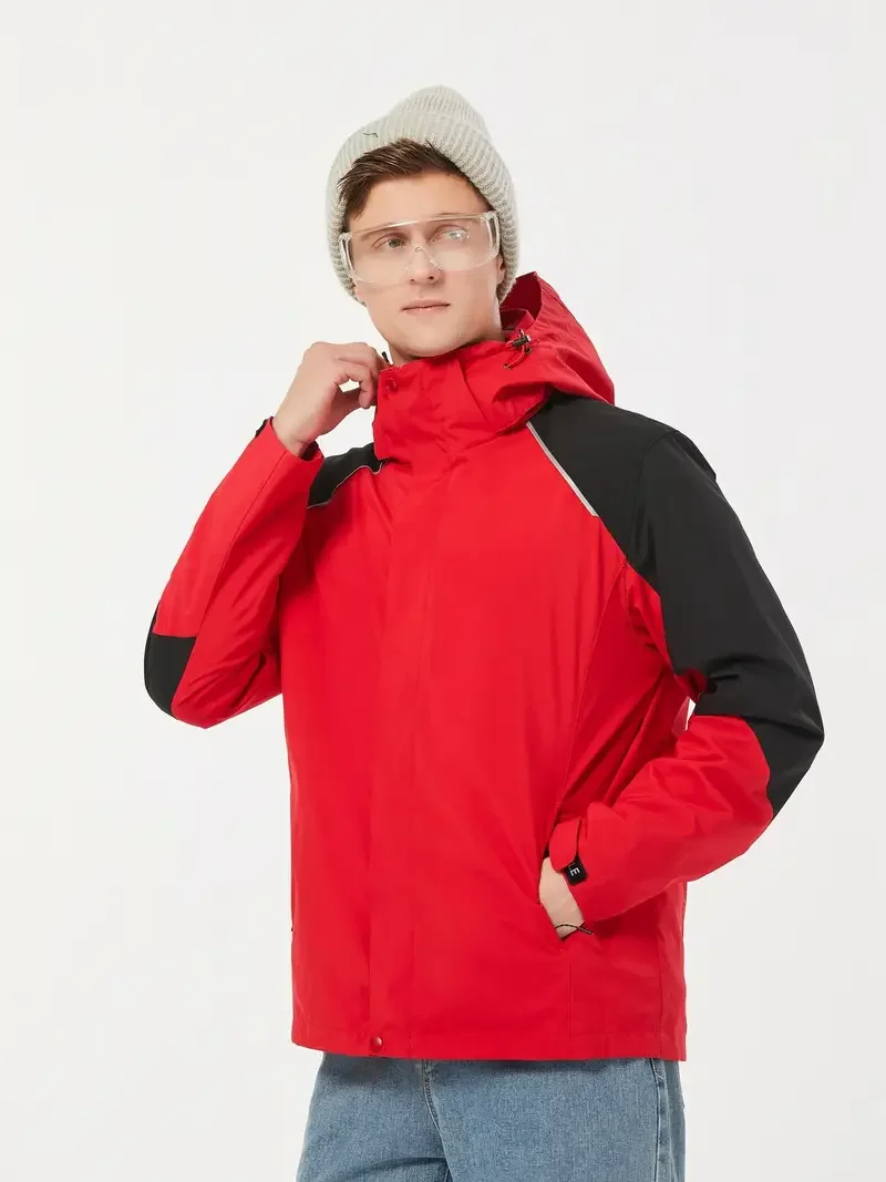 Veste de ski 3 en 1 avec poignées amovibles pour homme, ensemble deux pièces, doublure chaude, imperméable, coupe-vent, à capuche, fermeture éclair, hiver