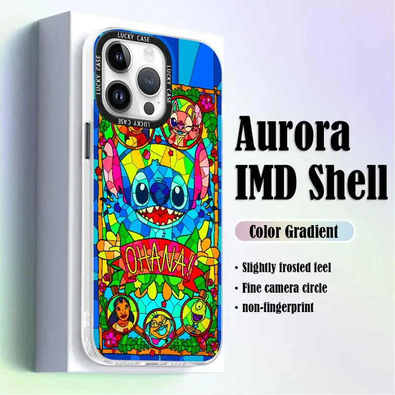 Iridescent Laser Clear Cover for iPhone 15 14 13 12 11 pro Max XS XR X 7 8 Disney Mickey Minnie Stitch Painting Color Matte Case