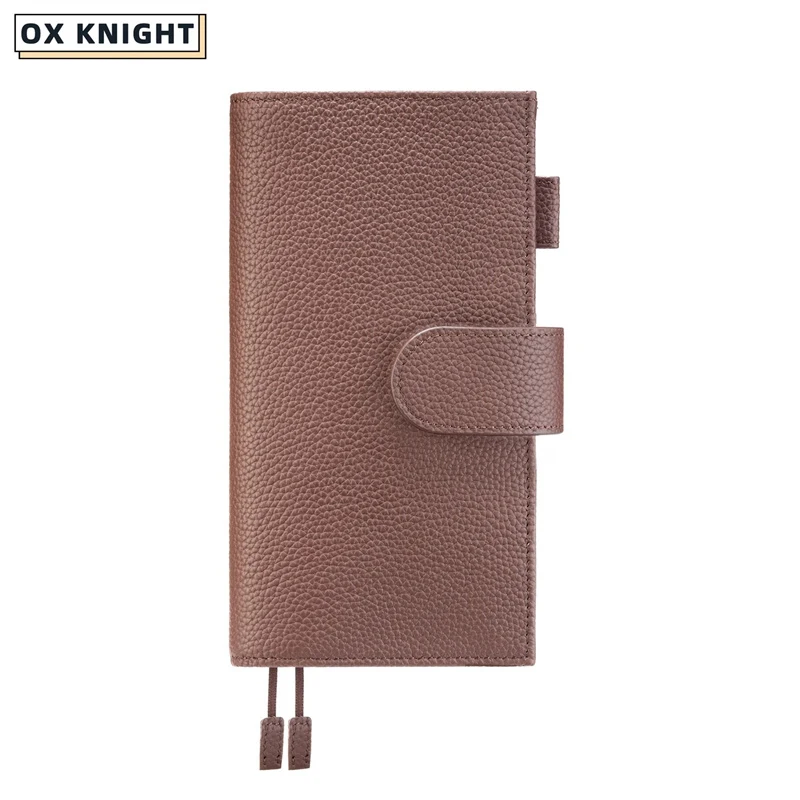 

OX KNIGHT New 100% Genuine Leather Notebook Planner Book Cover Pebbled Style with Back Pocket and Double Clasps Agenda Organizer