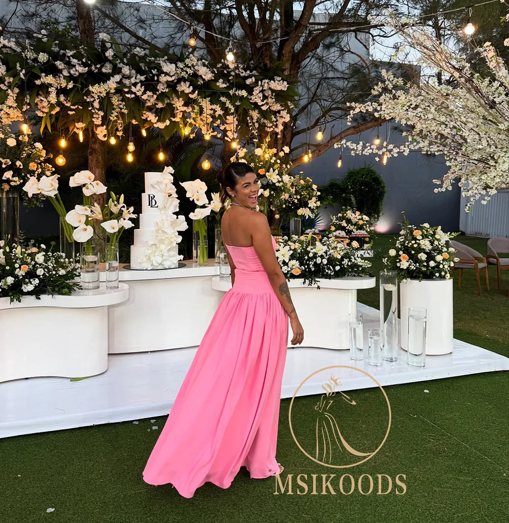 Msikoods-vestidos de graduación rosas, vestido largo plisado para fiesta de cumpleaños, vestido de dama de honor hasta el suelo, vestido de invitados de boda personalizado, 2025