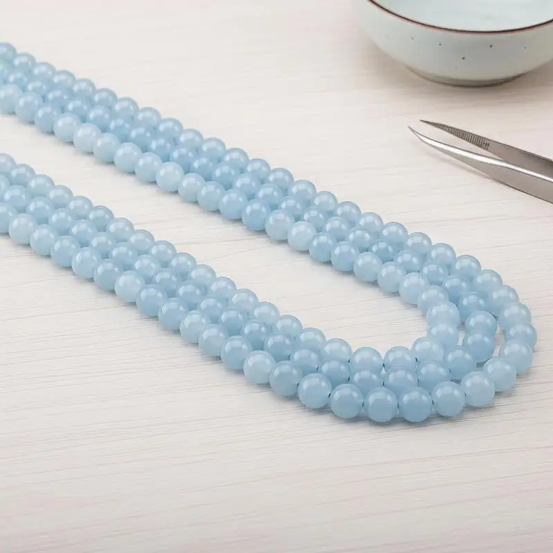Aquamarine Round Blue Gemstone Beads Assorted Sizes Optional for DIY Necklace Bracelet Keychain Jewelry Making Crafts view 4