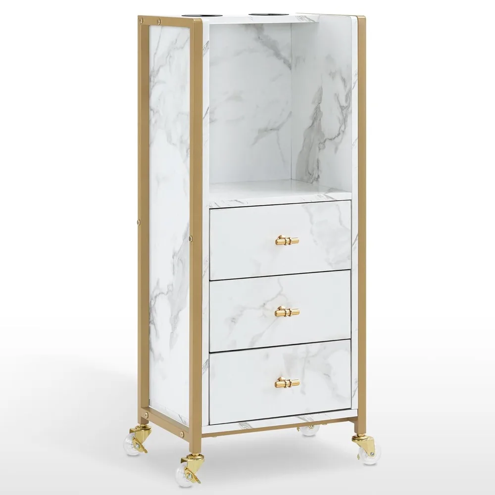 

Salon Trolley Cart with 2 Hair Dryer Holders, Hair Styling Rolling Trolley with 4 Lockable Wheels, Barber Organizer, Customized