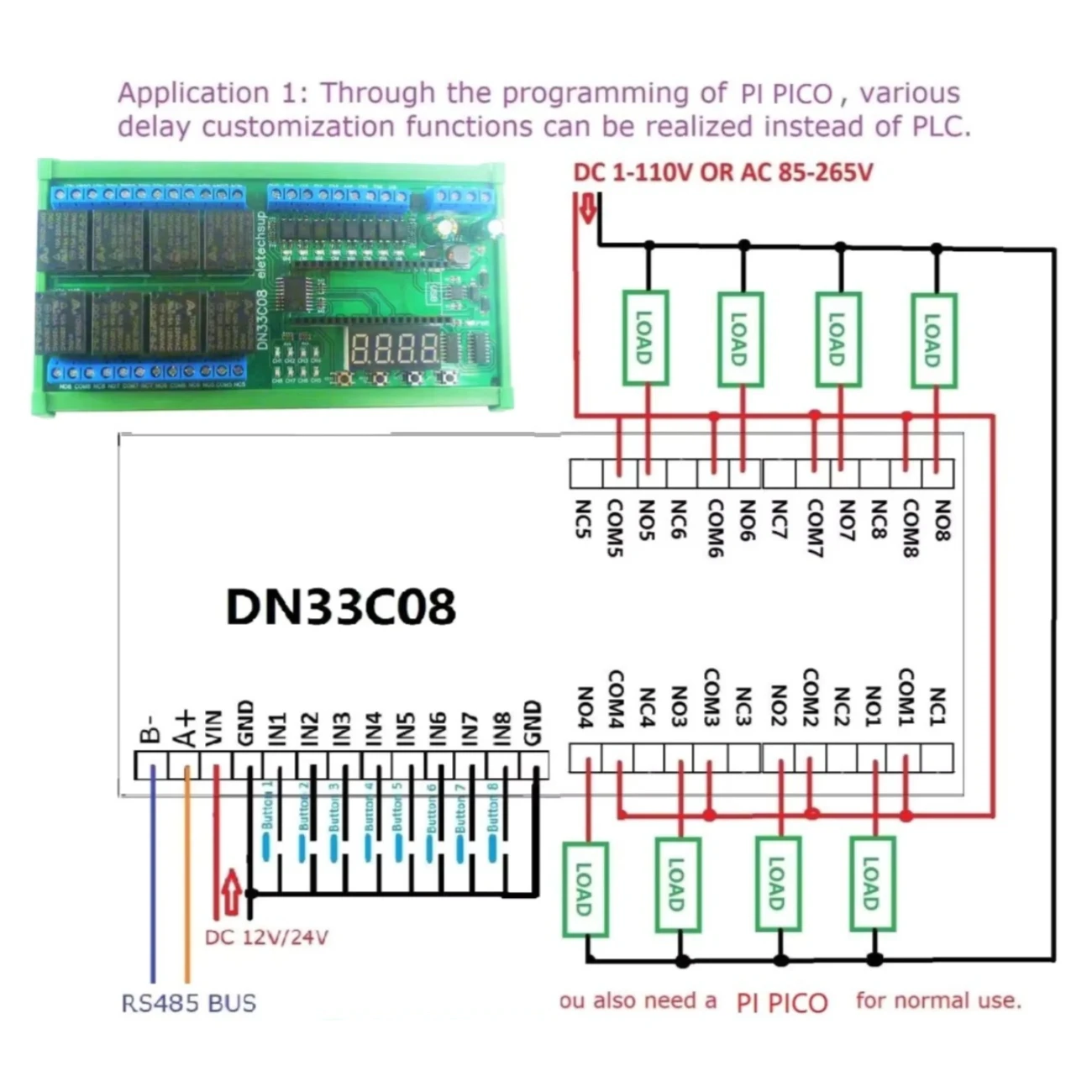 

Simple PLC IO Expanding Relay Module for Raspberry Pi Pico Python C with 8ch RS485