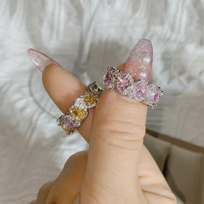 

MDLFES Moiss1nite style Super Fairy Candy Colored Jewelry Radiant 18K Gold Plated Luxury Rings