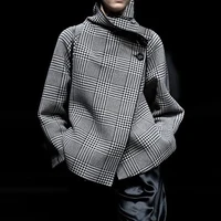 Abrigo de moda de Otoño Invierno para mujer, chaqueta negra, nuevo abrigo ligero asimétrico con botones y patrón de pata de gallo a cuadros Retro para mujer 2025