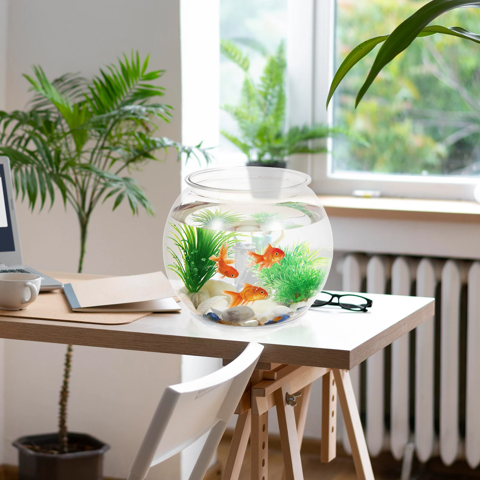 

Transparent Fish Tank Desk Decor Clear PET Material Creative Design Tabletop Vase Goldfish Supplies Stylish Home Office