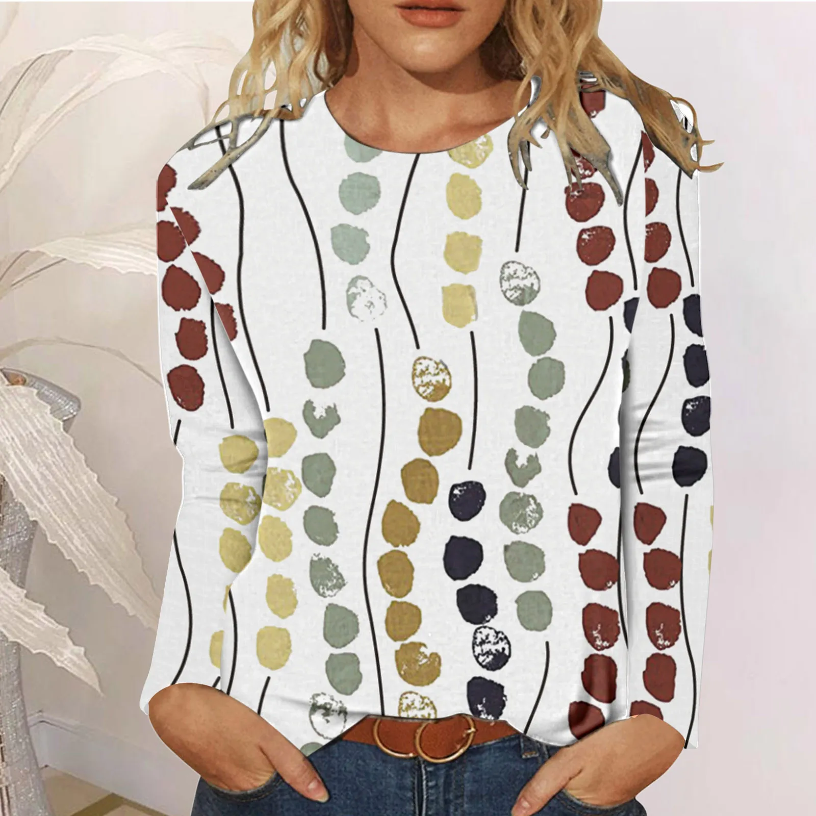 Womens Shirts Oversize Long Sleeve Blouse Sunflower Butterfly Printing Crew Neck Long Sleeve Sweatshirts Female Basic Blusas