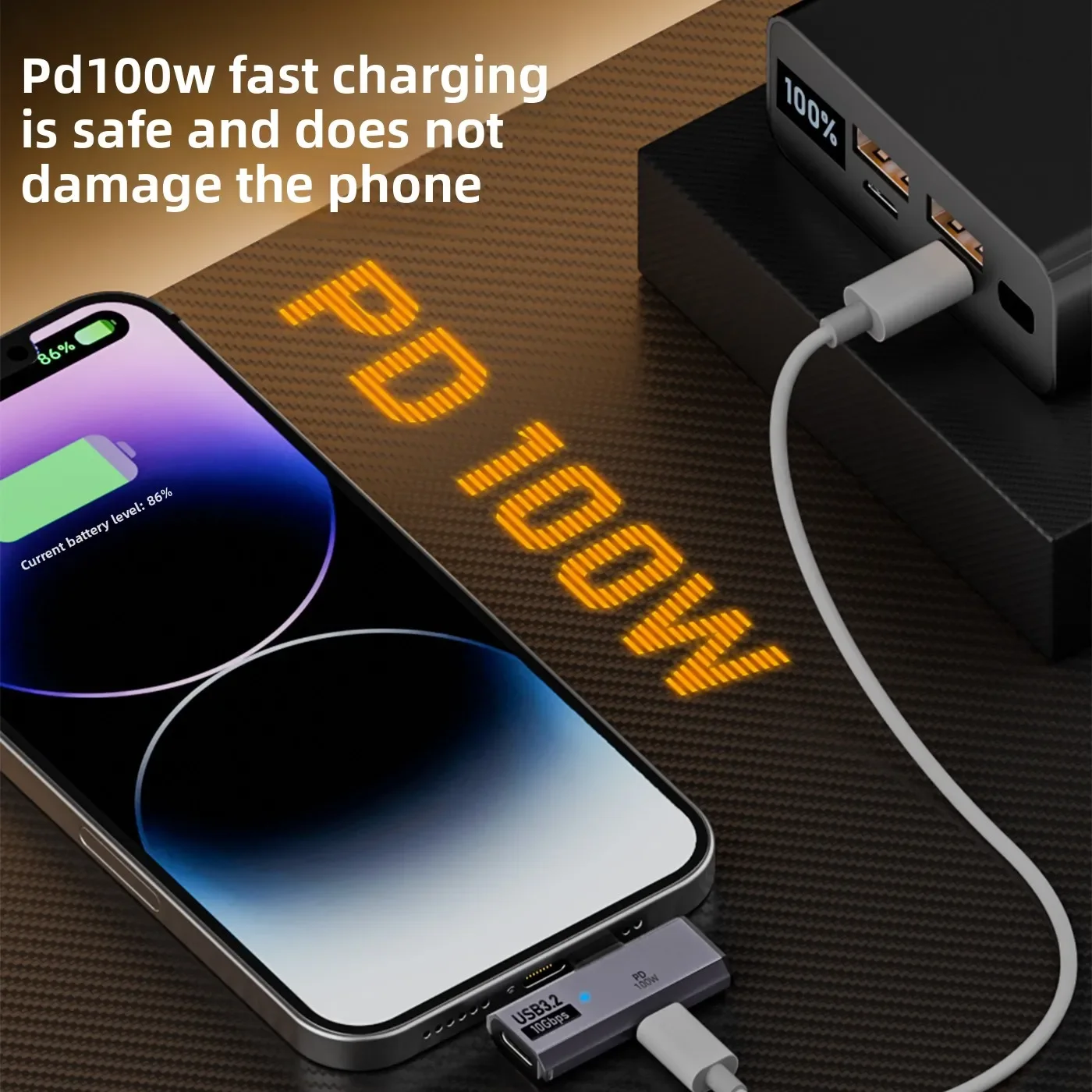 1PCS Type C 1 to 2 OTG Adapter Dual USB C Port Converter USB 3 0 Expansion PD 100W Fast Charging for Laptop Phone