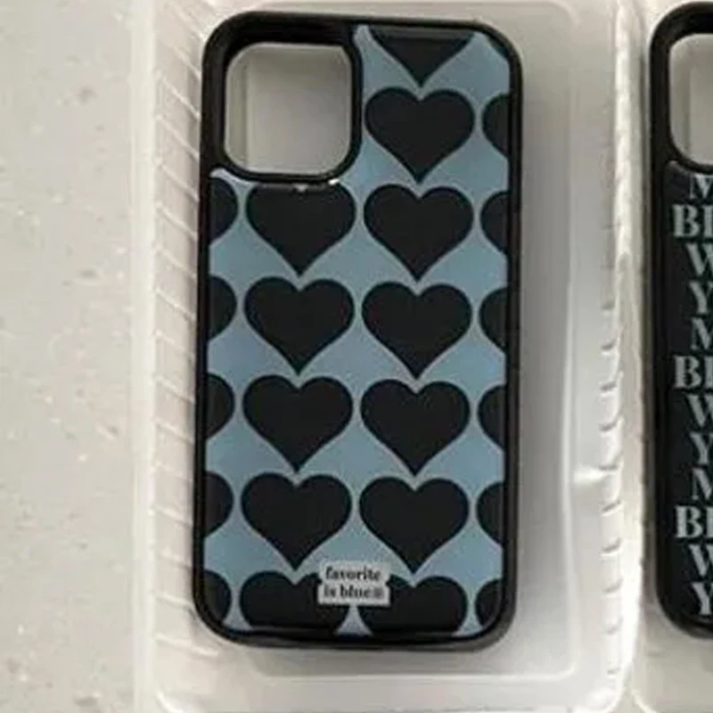 Korean ins Black and Blue Grid Minimalist Phone Case for iPhone 17 16 15 14 13 12 11 PRO MAX PLUS 17air 16e XR Drop Glue Cover view 5