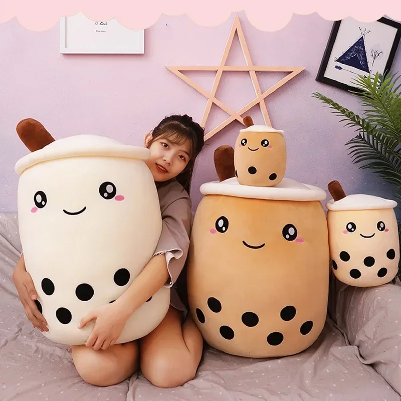 24/70CM Real-life Bubble Tea Plush Toy Boba Milk Tea Plushie Toy Soft Stuffed Hug Pillow Balls Bubo Tea Cup Cushion Gift Girl