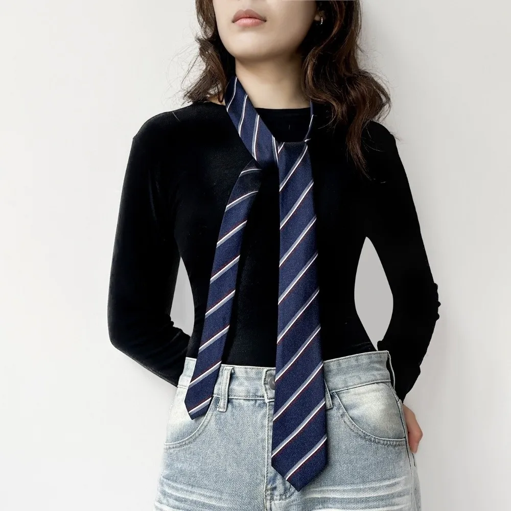 New Korean Style Striped Tie Y2K Design Shirt Decoration Printed Tie Uniform Accessory Retro Necktie Performance