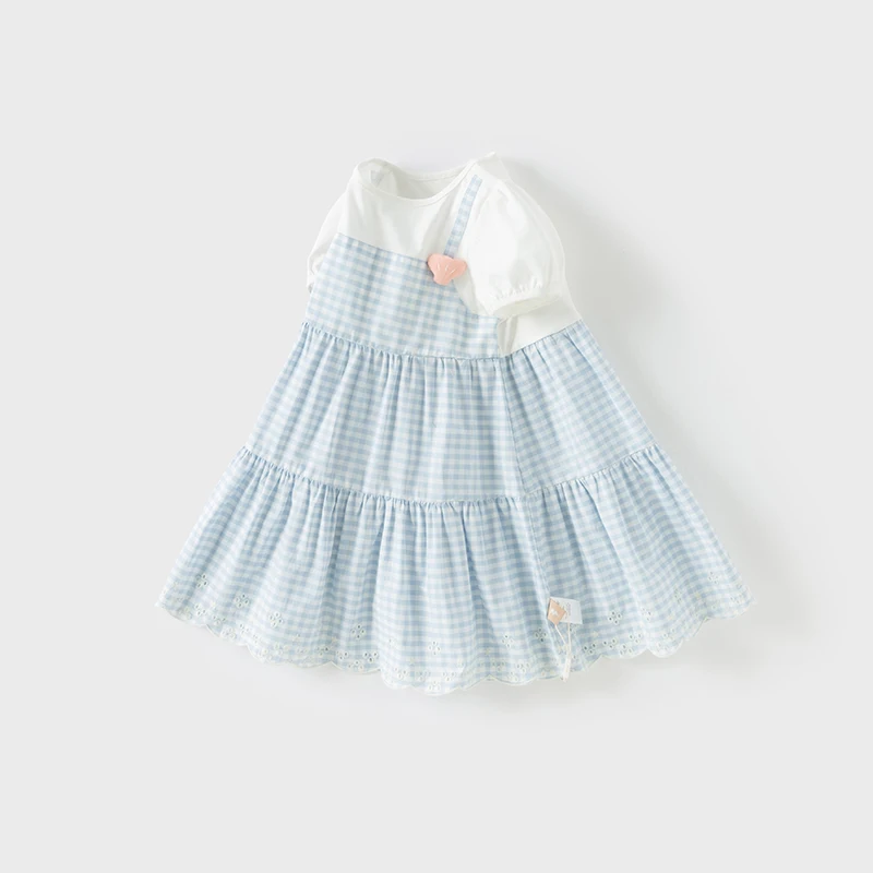 Dave Bella Elegant Dress For Girls Autumn Spring Cotton Children Charm Dress Checkered Outerwear Princess Kids Clothes DB2251302
