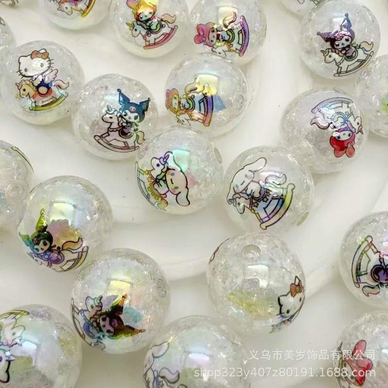 

16mm Hello Kitty Acrylic Plated UV Burst Printed Beads Cartoon Straight Hole Round Beads Diy Handmade Jewelry Accessories