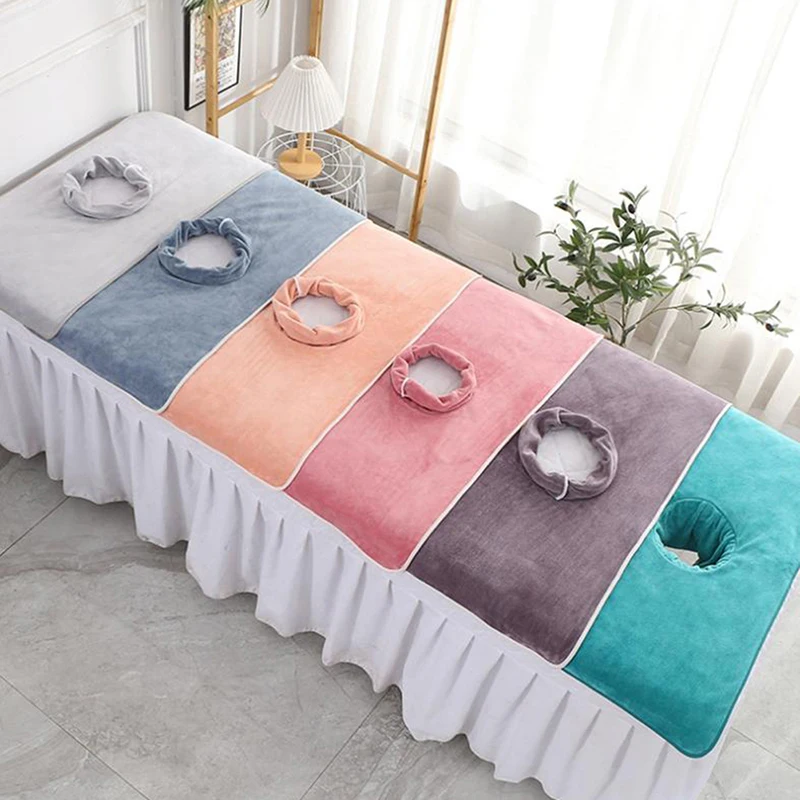 Mesa de masaje SPA de belleza gruesa de 40x80cm, toalla facial de tablones con Bandana de cama con agujero