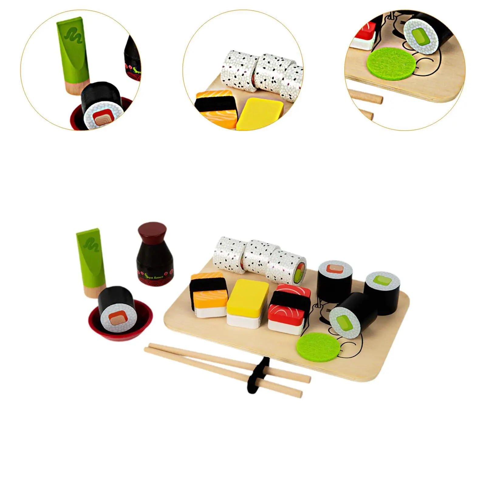 Pretend Play Kitchen Toys Wooden Sushi Playset for Children Ages 3+