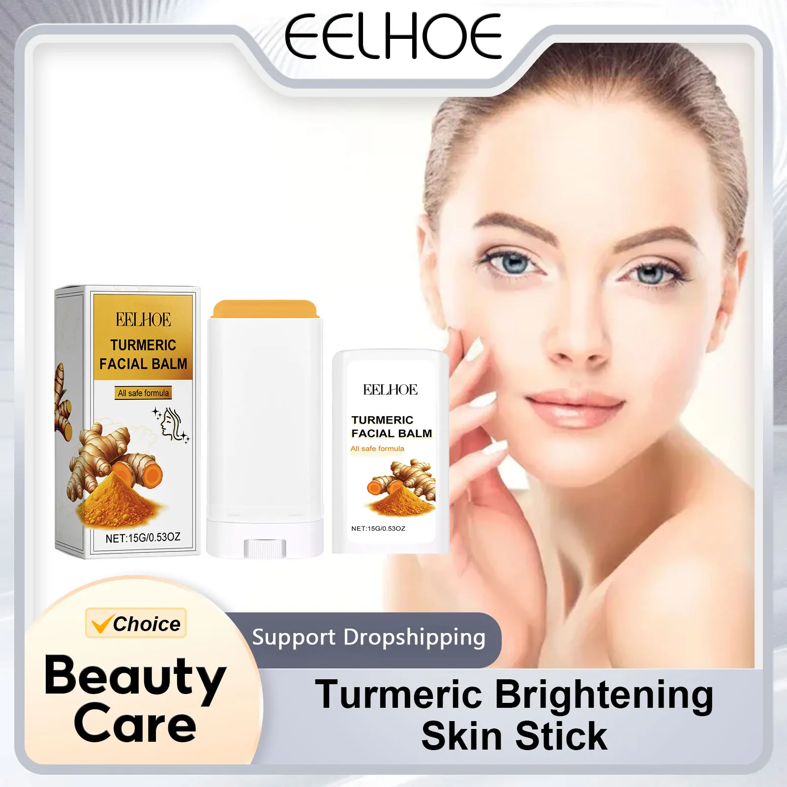 

EELHOE Turmeric Brightening Skin Stick Even Skin Tone Dull Skin Removal Moisturizing Face Smoothing Nicotinamide Face Stick 15g