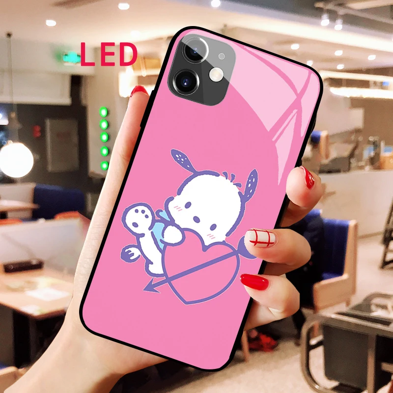 

Светящийся чехол для телефона из закаленного стекла для Apple iphone 12 11 Pro Max XS mini Kawaii почтовая защита от падения Чехол с светодиодной подсветкой