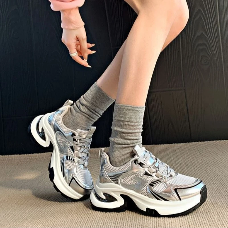 

2026 Spring Petite Women 6cm Thick Bottom Dad Shoe Aesthetic Platform Casual Sneaker Autumn Fashion Walking Footwear
