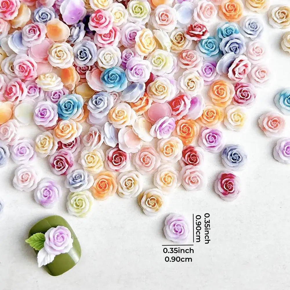 30/50Pcs Gradient Rose Flower Resin Nail Decoration Camellia Flowers Leaves Valentine Nails Accessories Manicure Supplies Parts