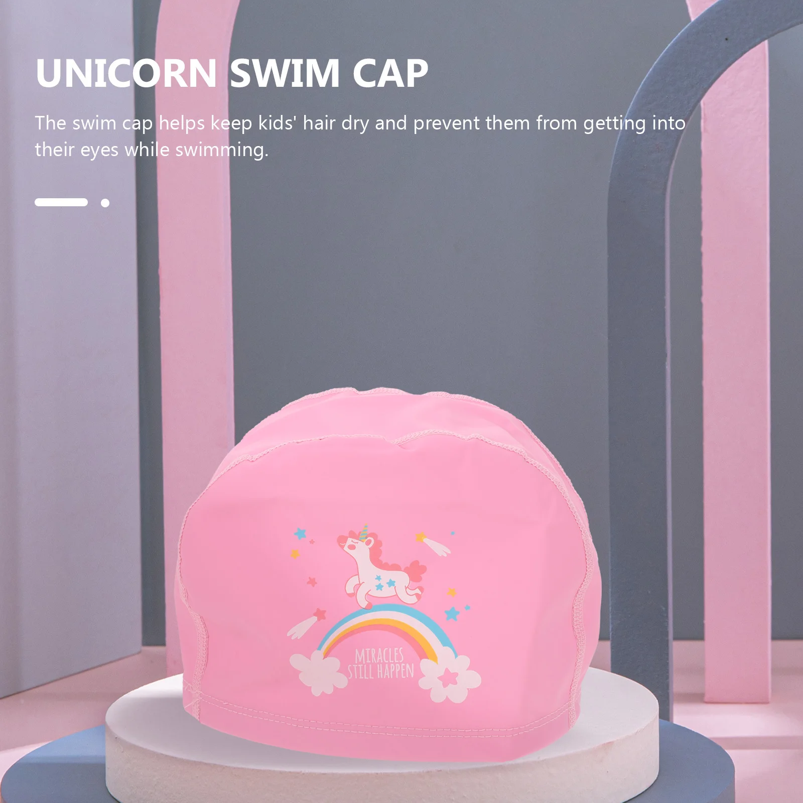 

Unicorn Swim Cap Waterproof Ear Cover Swimming Pool Bathing Hat Elastic Fabric Swimming Cap for Long Hair