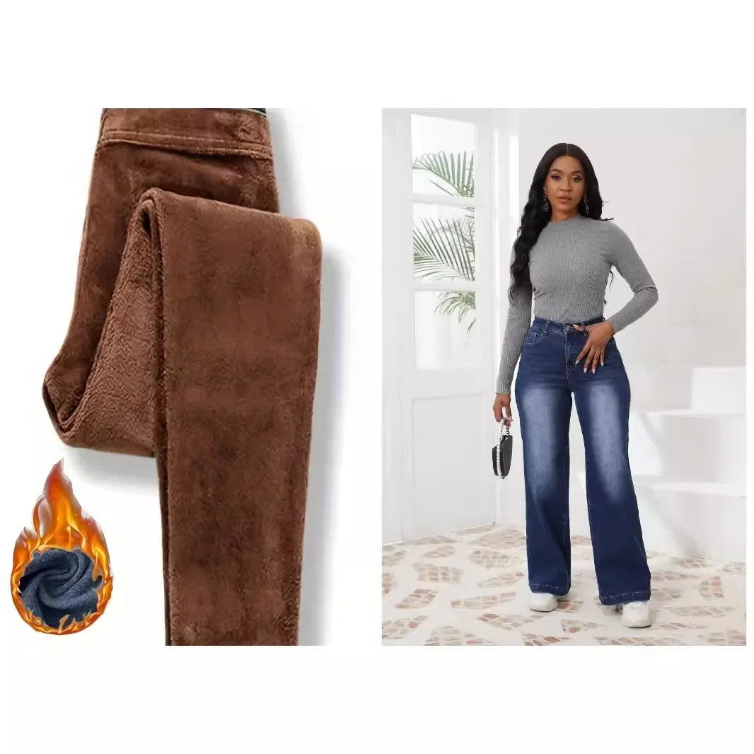 Women Denim Pants High Waist Straight Pant Jeans Elegant High Waist Pockets Button Thick Long Trousers Casual Solid Capris