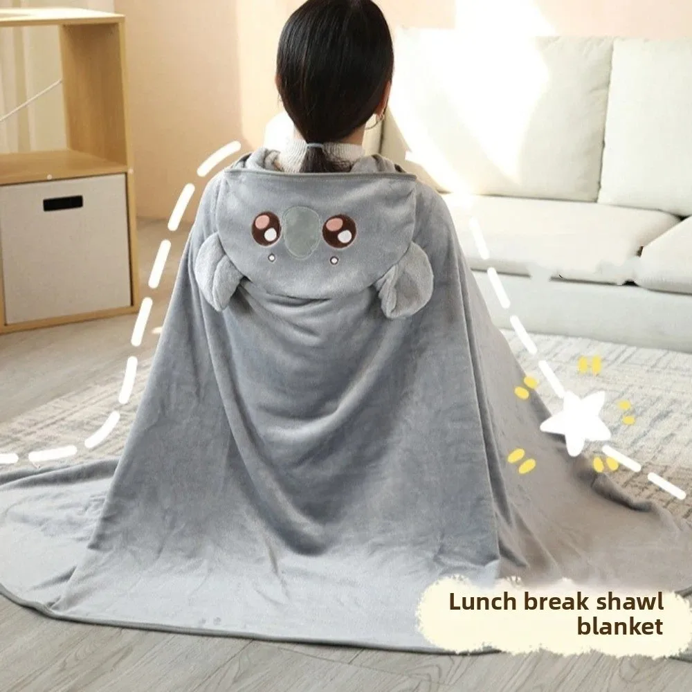 Cute Warm Hooded Nap Blanket Cartoon Soft Air Conditioning Blanket Cozy Comfortable Thermal Blanket Home