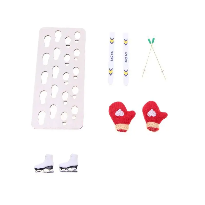 1 Set Dollhouse Miniature Wooden Ski Board Christmas Scene Decoration Dolls House Xmas Accessories Kids Toys Gift