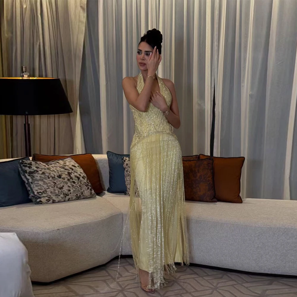 Vestidos de Noche Personalizados con Cuello Halter sin Mangas para Mujer, Elegantes Vestidos de Gala para Eventos Formales, Vestidos para Bodas Mujer Invitada