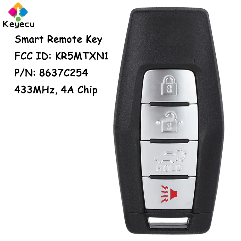 

KEYECU Smart Remote Control Key With 4 Buttons 433MHz 4A Chip for Mitsubishi Outlander 2021 2022 2023 Fob FCC# KR5MTXN1 8637C254