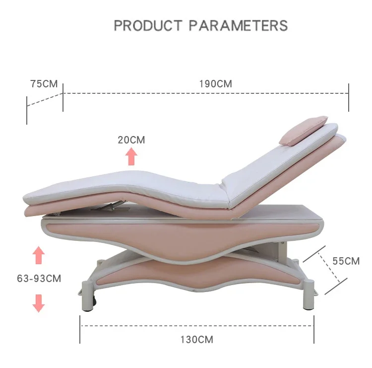 Modern Pink Massage Tattoo Bed Cosmetic High-end Lifting Electric 3 Motors Beauty Salon Bed