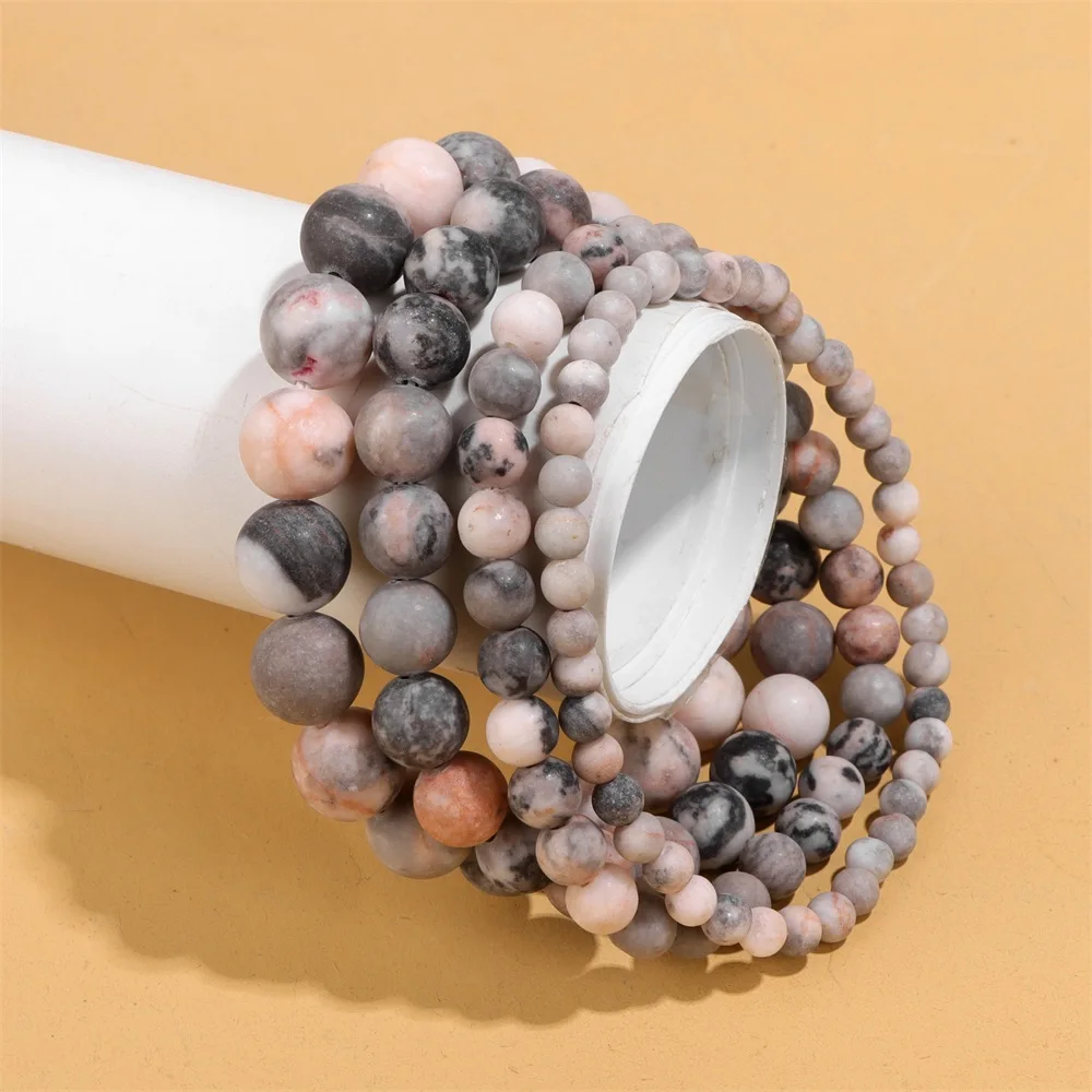 1PC Natural Pink Zebra Stone Bracelet 4 6 8 10mm Smooth Round Beaded Bracelet for Women Men Stretch Bracelet Handmade Jewelry