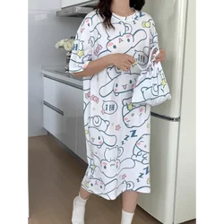 Sanrio Yugui Dog Silk Pajamas Women's Summer Cotton Short Sleeve Long Dress Casual Women's Pajamas Homewear Ordinary Pajamas