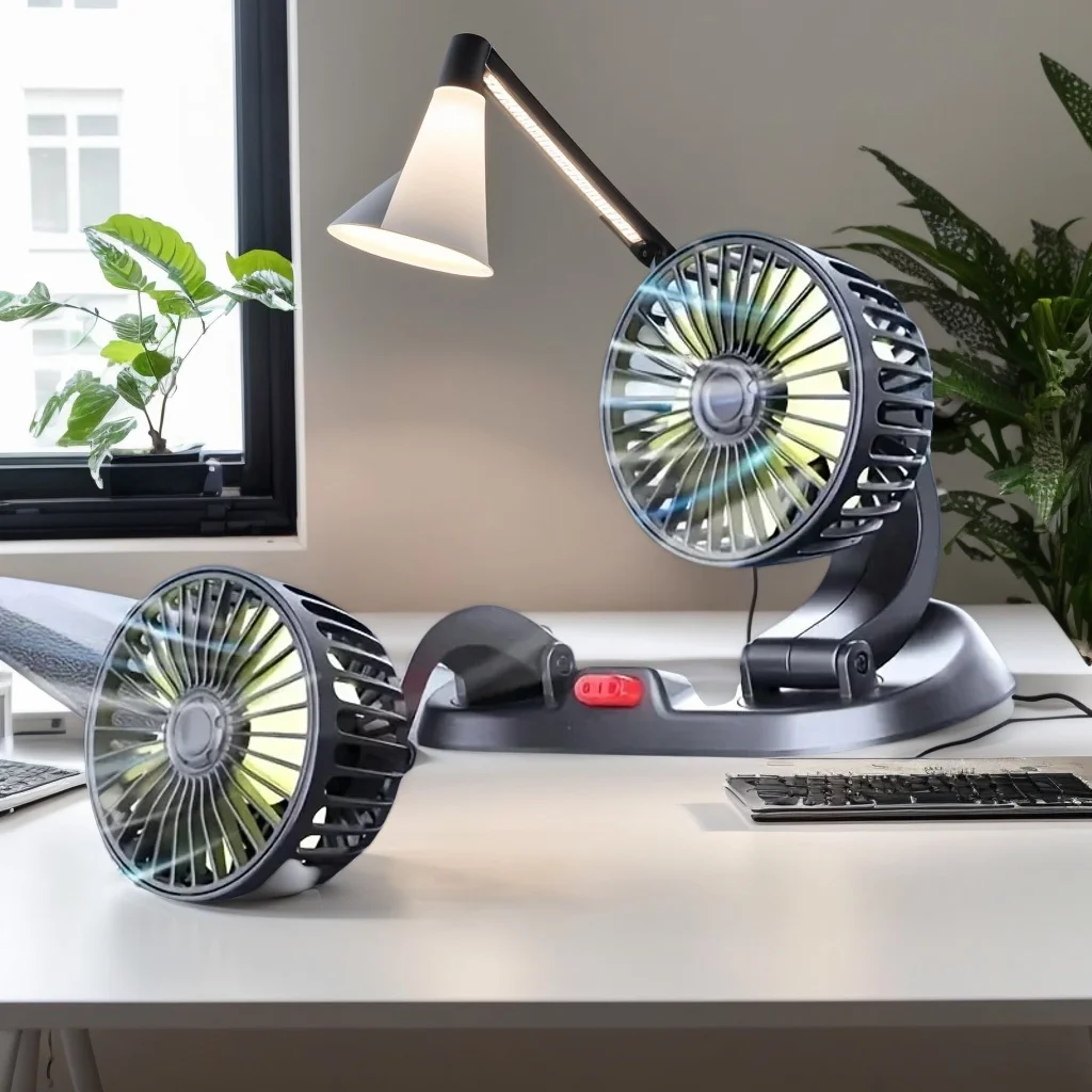 

Dual-Head Car Fan - 5V/12V/24V USB & Cigarette Lighter 360° Rotation for Cars Trucks Summer Gift