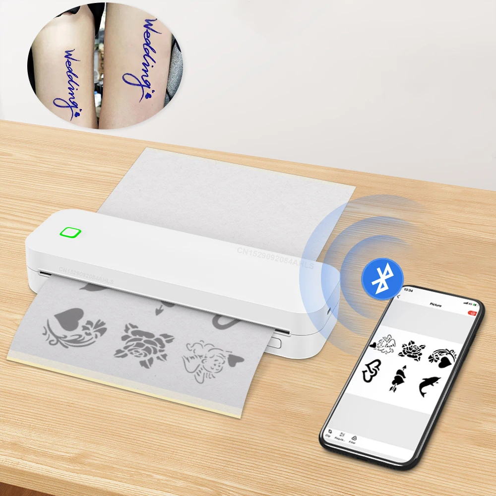 Portable Tattoo Stencil Printer A4 Thermal Printer Tattoo Transfer Machine Inkless Printing for Phone Computer with Tattoo Paper