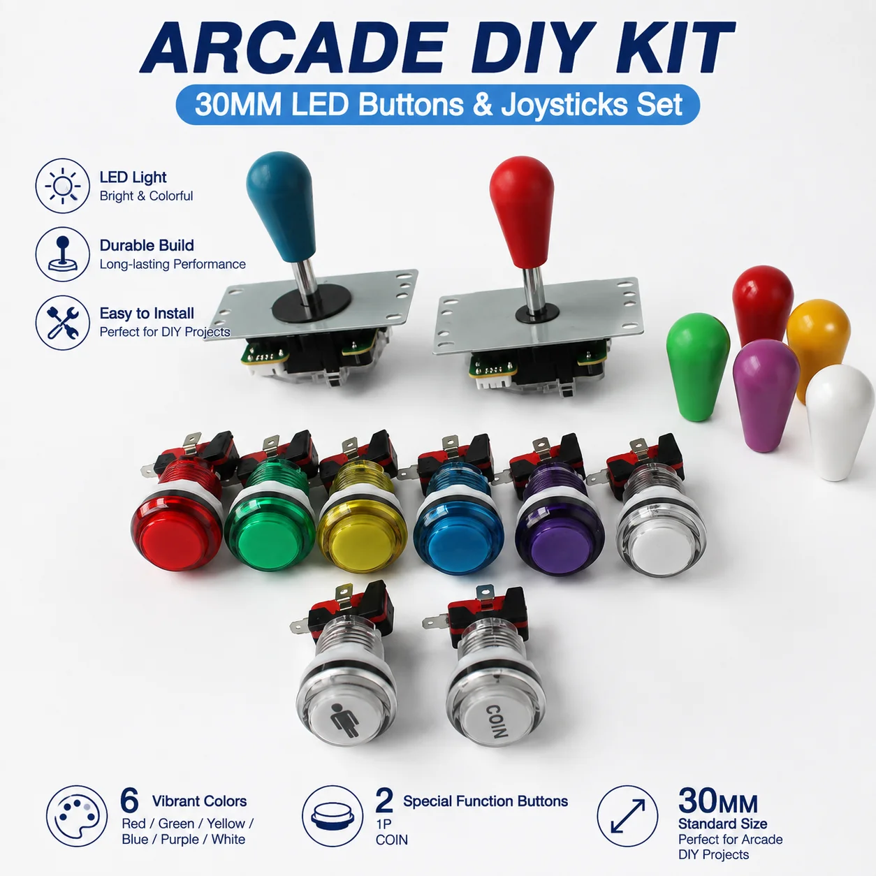 1 Player DIY Arcade Kit USB Encoder Joystick 10 LED Push Buttons for PC Raspberry Pi MAME Cabinet