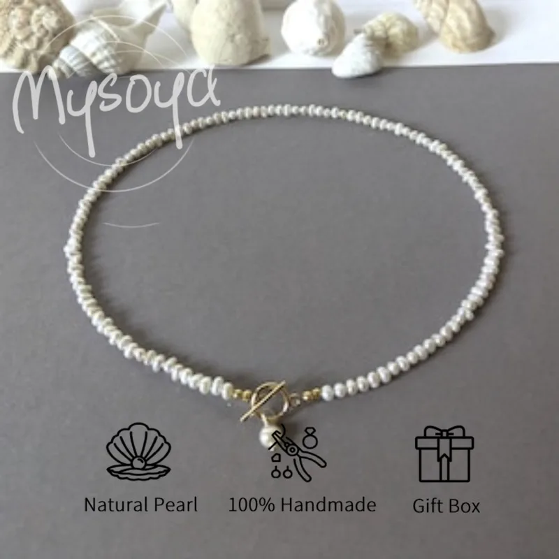 

MYSOYA White Baroque Freshwater Pearl Necklace 2-3mm With Gift Box For Her/Him Birthday/Wedding/Anniversary/Christmas Gift