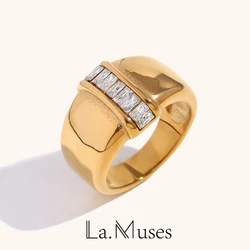 Stainless Steel Rings For Women Men Gold Color Simplicity with Diamonds Ring Female Male Fashion Party Finger Jewelry Gift 2024
