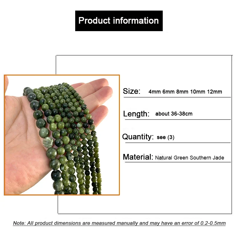 AAA Natural Green Southern Jade Stone Beads Loose Round Gemstone For Jewelry Making DIY Bracelet Earrings Accessories 4-12MM