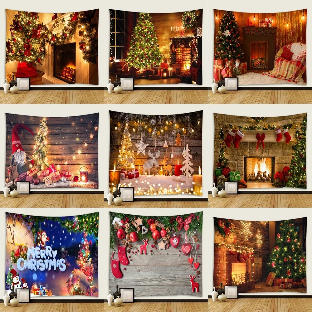 Merry Christmas Santa Claus decoration printed pattern tapestry home living room bedroom room decoration wall hanging tapestry