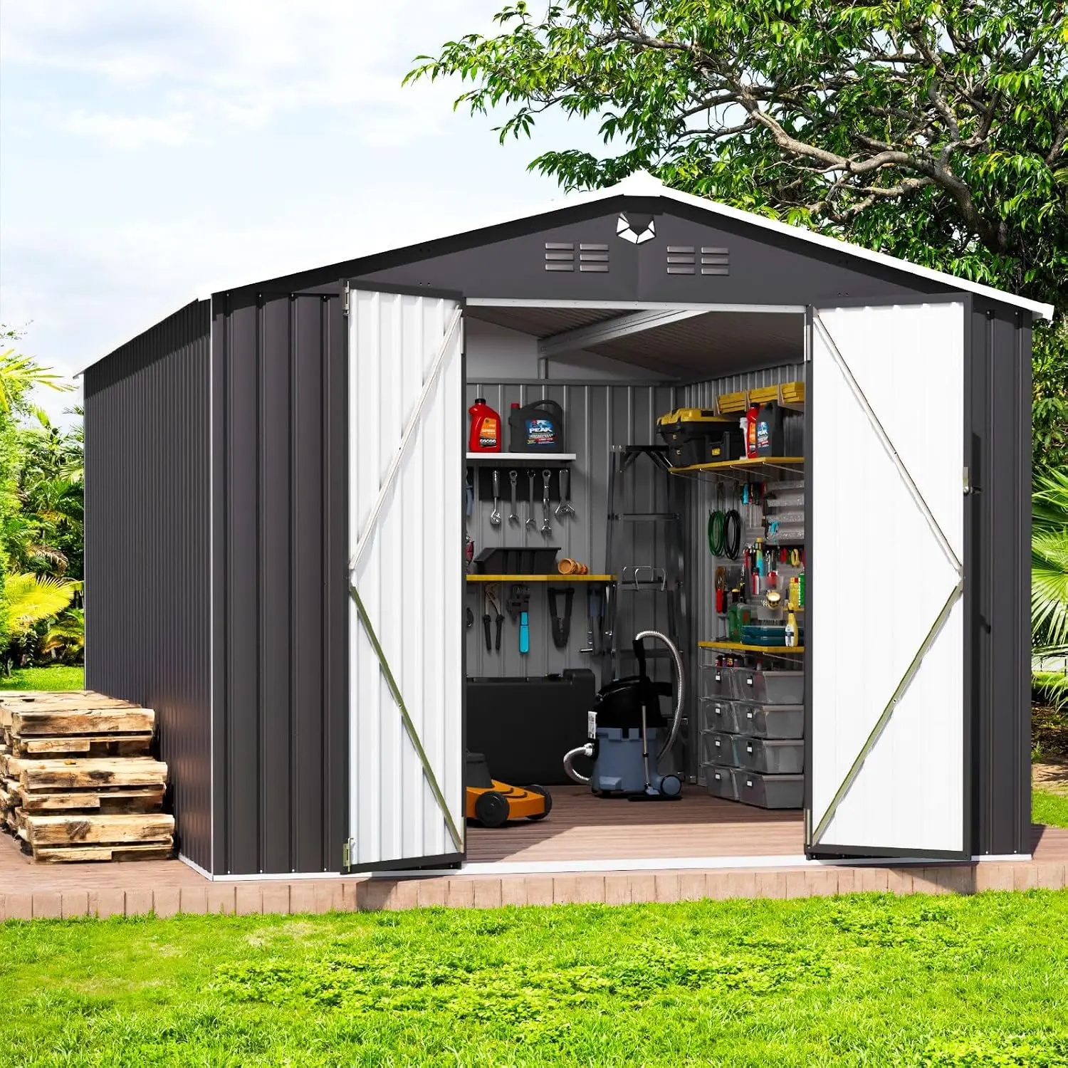 10x14 FT Metal Outdoor Storage Shed & Tool Shed with Lockable Door for Garden Backyard Lawn, Customized