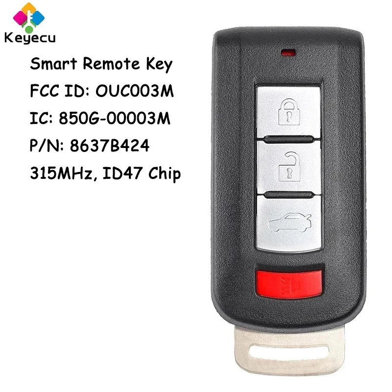 

KEYECU Smart Remote Car Key With 4 Buttons 315MHz ID47 Chip for Mitsubishi Mirage 2016 2017 2018 2019 2020 Fob FCC ID: OUC003M