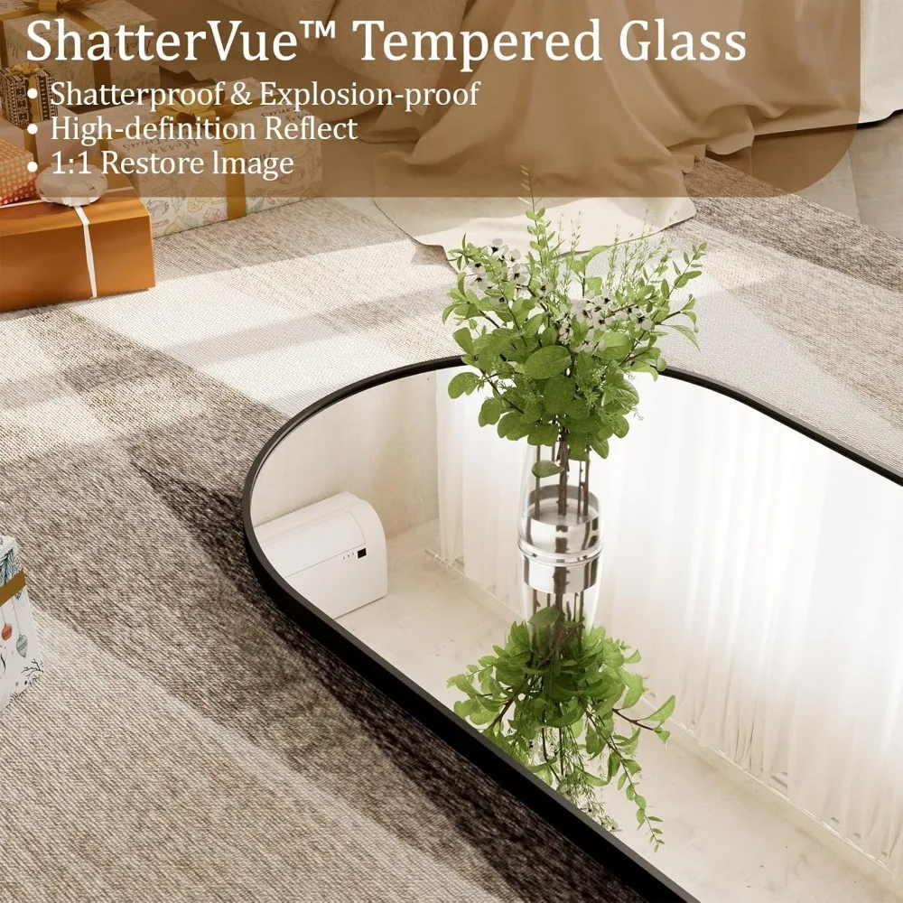 Gewölbter Ganzkörperspiegel 64 x 21 – Bodenstehender Spiegel mit Aluminiumrahmen und Ständer, ideal für den Heim- und Studiogebrauch