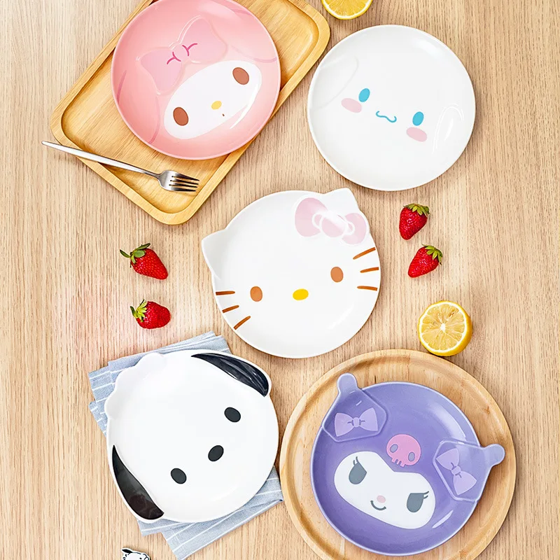 Sanrios Hellokittys Ceramic Dining Plat Pochacco Melody Kuromi Anime Dining Plate Cute Dessert Plate Cartoon Home Serving Plate